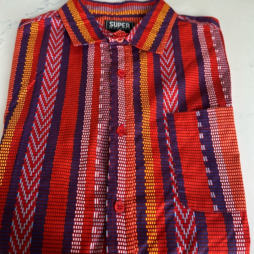 Super Men's Red and Orange Casual Button Down Shirt